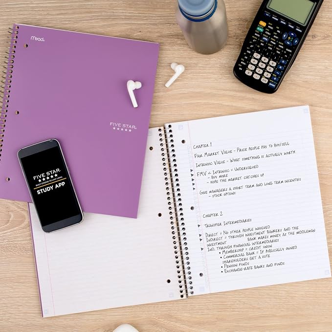 Five Star Spiral Notebook + Study App, 3 Subject, College Ruled Paper, 8-1/2" x 11", 150 Sheets, Fights Ink Bleed, Water Resistant Cover, Amethyst Purple (38746) (Pack of 6)