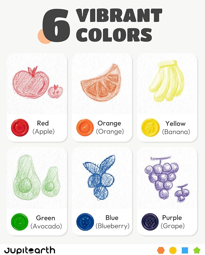 JUPITEARTH 6 Colors Egg Crayons for kids, Palm-Grasp Non Toxic Jumbo Washable Crayons for Kids, Fat Brain Toys for Art Supplies and Perfect Gifts for Boys and Girls