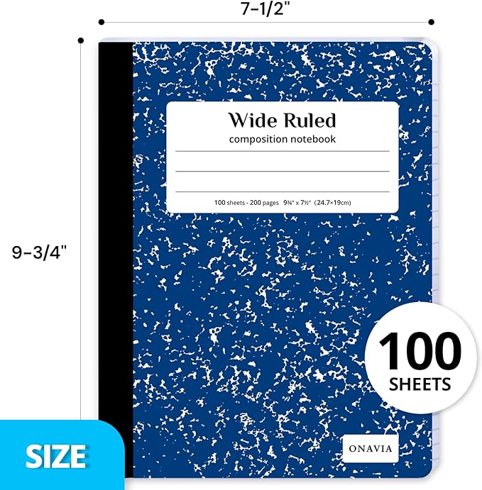 ONAVIA Composition Notebook Wide Ruled 6 Pack, 200 Pages (100 Sheets), 9-3/4 x 7-1/2, Marble Composition Books Bulk, Notebooks for School, Work, Office, Durable Comp Book, School Supplies, Purple