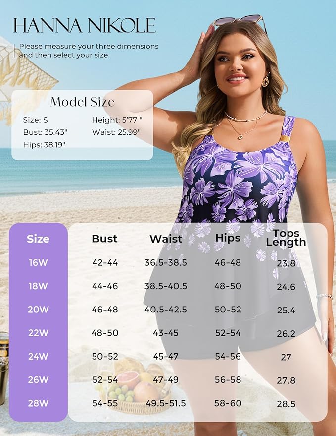 Hanna Nikole Womens Tankini Swimsuits 2 Piece Bathing Suit Flowy Ruffle Tankini Tops with Swim Shorts