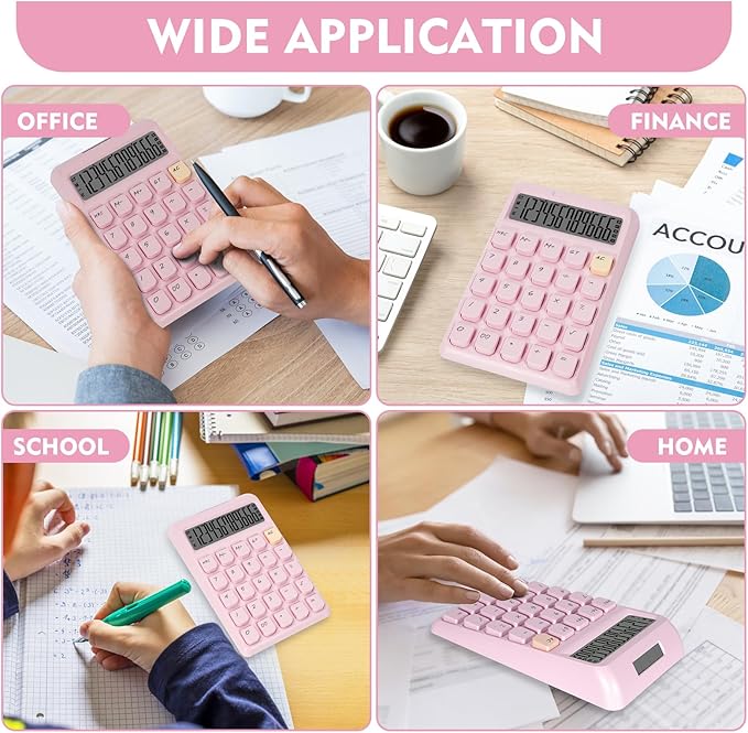 Cute Calculator, Calculators Desktop, Pink Calculator Big Buttons, Solar and Battery Dual Power, 12-Digits Large LCD Display, Desk Calculators for Office Home School Basic Business (Pink)