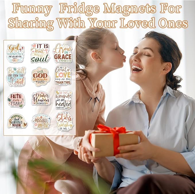 Wxiben Bible Verse Fridge Magnet - 12 Pcs Christian Inspirational Quotes Locker Magnets Motivational Refrigerator Magnetic Religious Scripture Magnetic Stickers for Home Office Kitchen Decor
