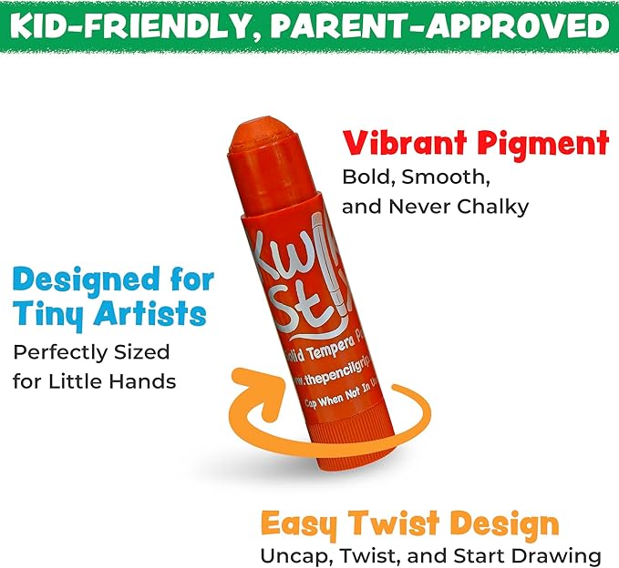 Kwik Stix Solid Tempera Paint Sticks – 12 Pack of Orange – Same Color Washable, Quick Dry (90 Seconds), ASTM Certified, Non-Toxic, Allergen-Free Kids & Toddler Art Supplies for Home, School & Crafts