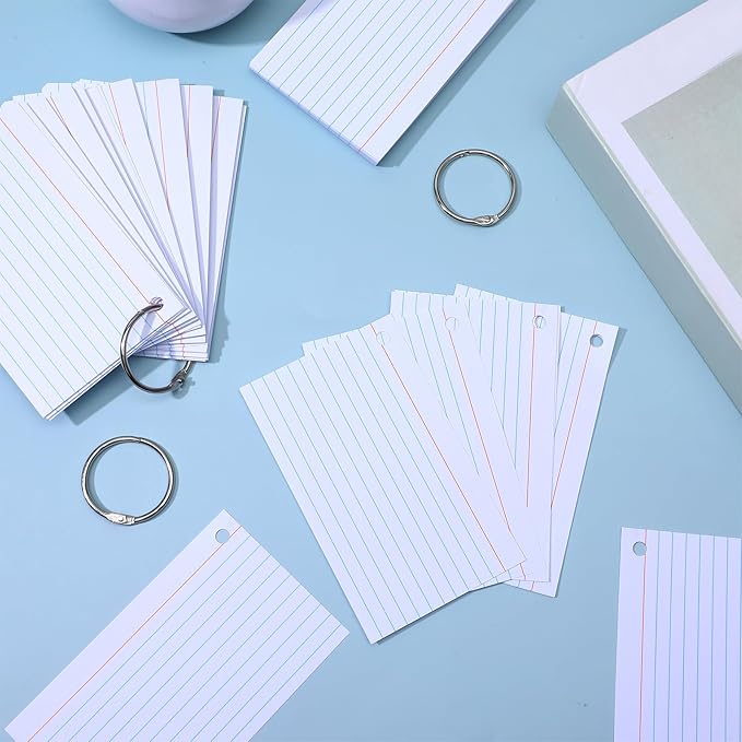 1000 Pcs 3 x 5 Inch Index Cards, Blank White Flash Card with 16 Metal Organizing Rings, Hole Punched Study Note Cards for School, Office, and Home