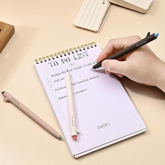 Temiary 6 Pcs Rotatable Quick-Dry Black Gel Ink Pens, Cute Gel Pen for Journaling Planning, 0.5 mm Fine Point Smooth Writing for School Office Home Supplies (Bird)