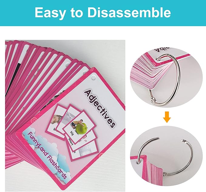 Lilias Adjectives Flash Cards, Toddler Learning Toys, Preschool Learning Toys, Homeschool Supplies, Learning Supplies for Kindergarten, 4.3 X 3.14 Inch, 48 Cards in Set
