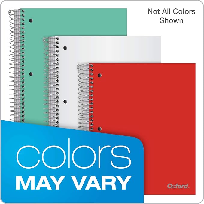 Oxford 3 Subject Notebook, Wirebound, 11" x 9", Assorted Covers (No Color Choice), 150 Sheets, College Ruled, Perforated, Poly Cover (10586)