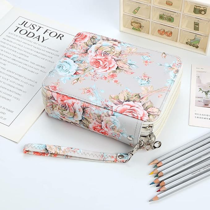 72 Slots Pencil Case Organizer w/Removal Handle Strap | 3-Layer Zipped Pencils Box Large for Colored Pencils Watercolor Pencils for Office and Travel for Artist