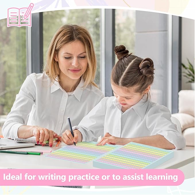 200 Sheet Raised Line Handwriting Paper With 1/2" Spacing Wide Ruled Writing Paper for Kindergarten 8.5"x 11" Colored Primary Writing Paper Pad Handwriting Practice For Kids Multi Sensory Dysgraphia