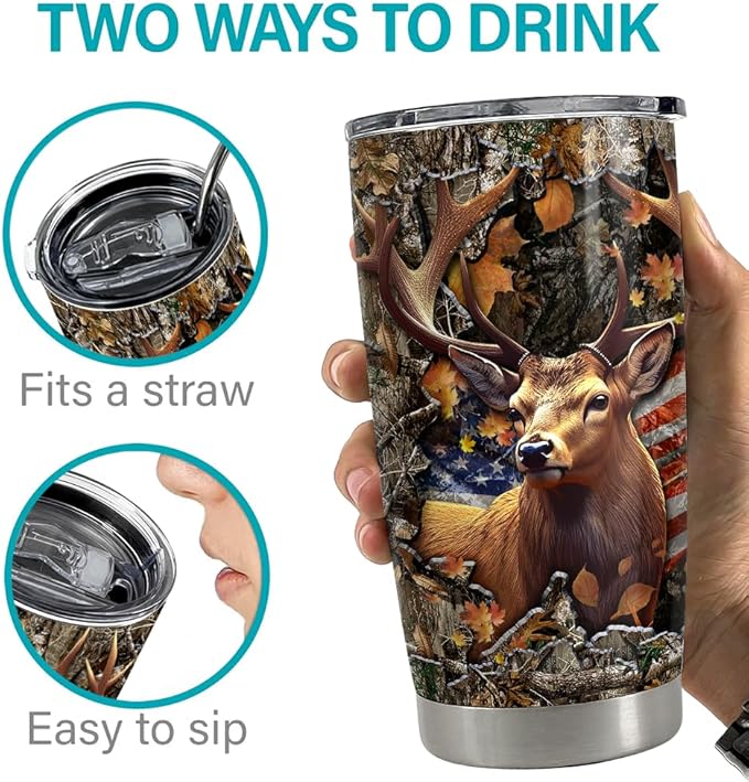 SANDJEST Deer Tumbler 20oz Stainless Steel Insulated Tumblers Coffee Travel Mug Cup Gifts for Men Gift for Birthday Christmas