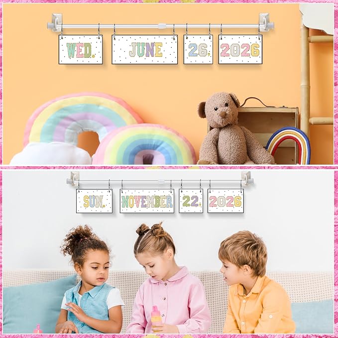 TecUnite Chenille Calendar Bulletin Board Set Colorful Patch Flip Calendar with Adjustable Holder 2026 to 2029 Year 54 Date Cards for Back to School for Classroom Bulletin Board Decor