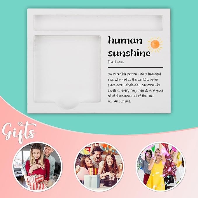 Human Sunshine Funny Desk Note Holder for Women Men, Inspirational Gift for Coworkers Friends Teachers, White Wood Sticky Note Tray Office Organizer for Appreciation and Positivity - FTB315