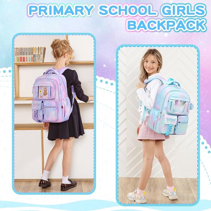 PIG PIG GIRL Kids Backpack for Girls - School Bags for Middle School Students - Book Bag for Elementary Primary - Blue