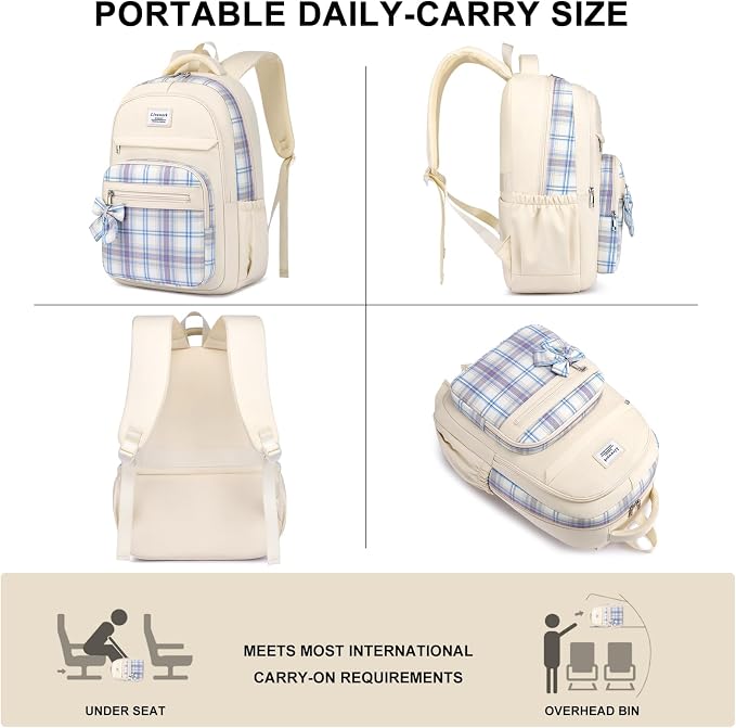 School Backpack for Teen Girls: Cute Bookbags Middle High School College Casual Back pack 15.6 inch Laptop Backpacks Vintage Bags Women Travel Daypacks Mochilas Escolares Beige
