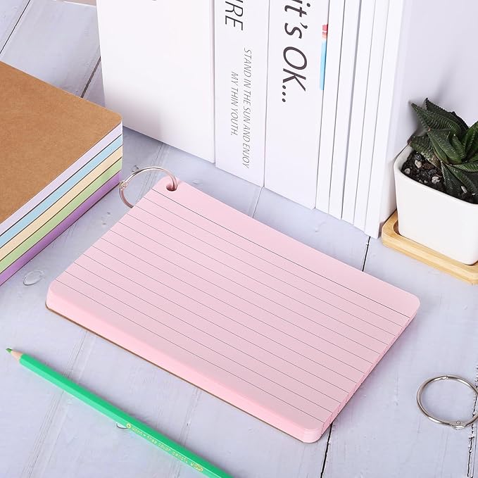 zmybcpack 6 Pack 360 Pcs Lined Index Cards 5 x 8 Inches, Assorted Colored Flash Cards with Ring, Lined Note Cards Study Flashcards for School, Office, College