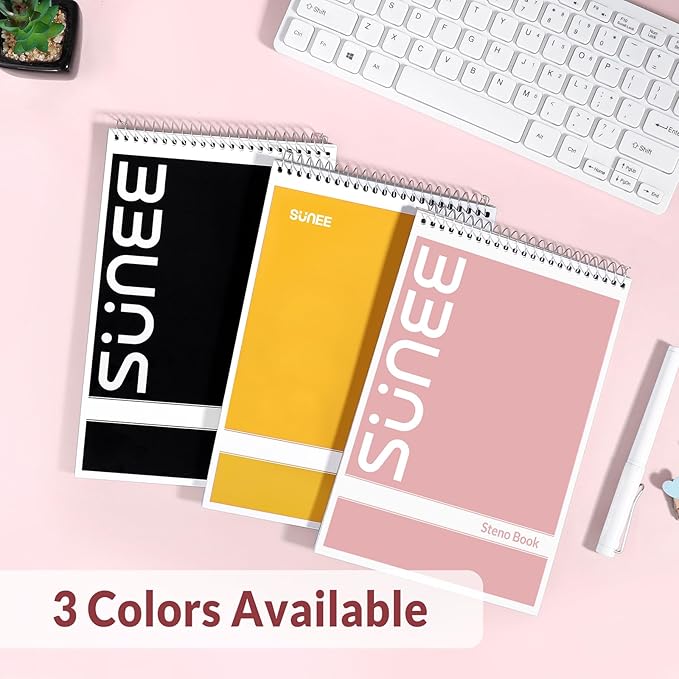 SUNEE 2 Pack Steno Pads 6x9, Gregg Rule, 60 Sheets, Spiral Notebook 6x9, White Paper, Take Notes with Top Spiral Notebook, for School, University, College, Work, Office, Pink