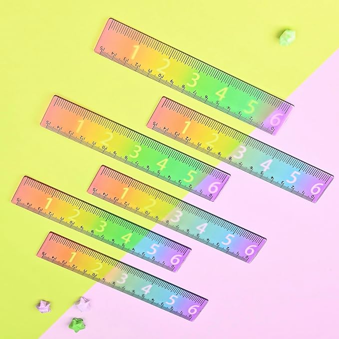 BAYTORY 6Pcs 6inch/15cm Acrylic Straight Rulers, Transparent Gradient Color Rulers, Shatterproof Rainbow Color Measure Stationery with Centimeters, for School Classroom Student (6inch/15cm)