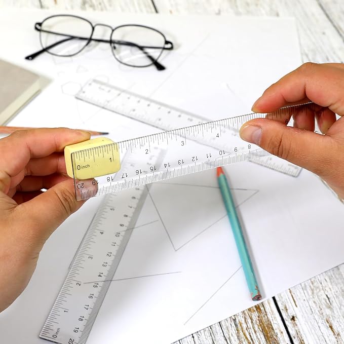 3 Pack 8 Inch Ruler Set Plastic Straight Ruler Transparent Measuring Tool Acrylic Clear Ruler for School Office Student(Transparent)