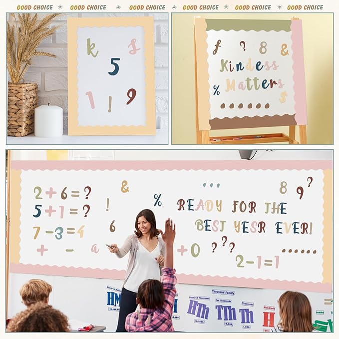 221 Pcs Boho Bulletin Board Letters, Italic Alphabet Number Punctuation Symbol Combo Letter Cutouts, Boho Classroom Decor for School Classroom Chalkboard Poster Bulletin Board Wall
