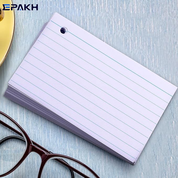 Epakh 300 Pieces Lined Index Cards 180 GSM Thick Flash Cards with Rings Notecards Punched Back to School for Studying Adults Home College Office(3 x 5 Inch,Light Color)