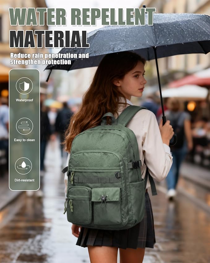 Aesthetic School Backpack for Women Men College Backpack With Lots Of Pockets Waterproof Travel Casual Daypack Cute Bookbag For Teens Girls Boys High School Bag(Green)