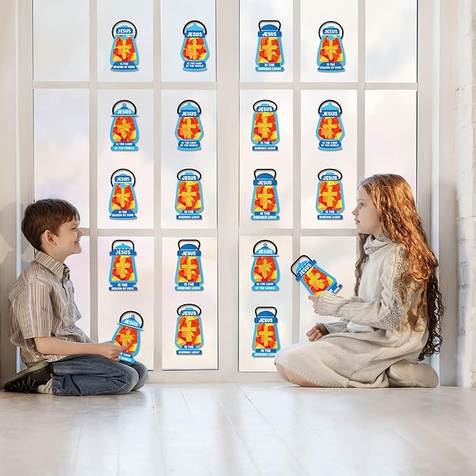 40PCS Sunday School VBS Crafts Bulk: Paper Oil-Lamp Nativity Suncatchers,Jesus Religious Christian Classroom Camping Activity DIY Kits Gifts Church Decorations,Window Stained Glass Effect Art Supplies