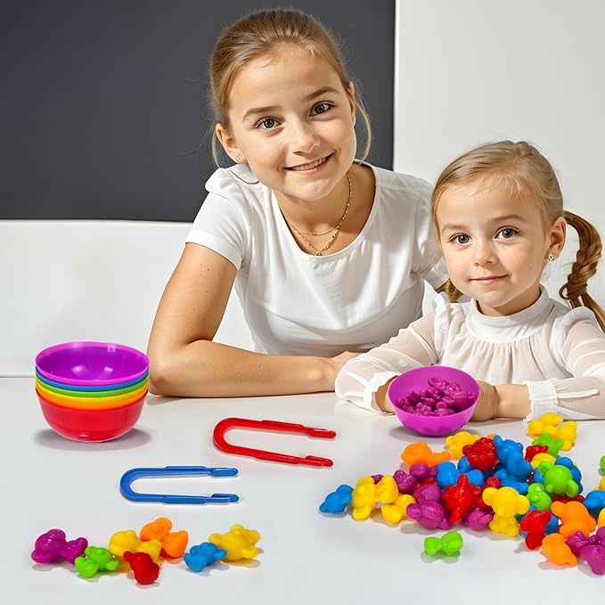 Pairez Toys Counting Toys for Toddlers, 60 Rainbow Koala Counters w/Sorting Bowls, Color Sorting, Counting & Math Manipulatives, Preschool Homeschool & Classroom Early Learning Supplies