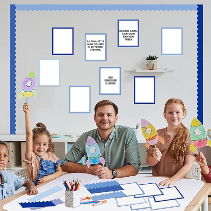90 Pcs Science Fair Board Supplies Include 72 Trim Scalloped Bulletin Borders 18 Presentation Board Subtitles for Classroom Office Display(Blue)