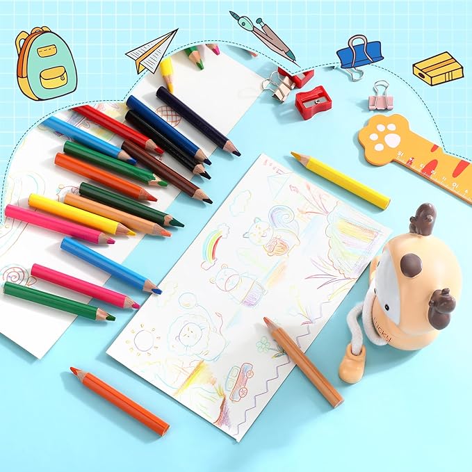 Spakon 96 Pcs Colored Pencil Bulk 12 Colors 3.5 Inch Jumbo Triangle Short Fat Pencil with Sharpener for Student Toddler Preschooler Beginner Classroom Supplies