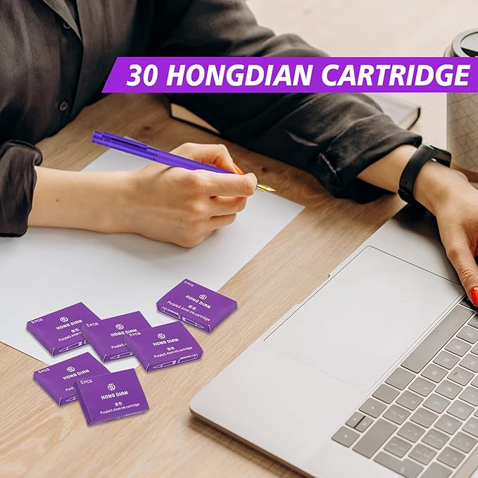 Asvine Hongdian Fountain Pen Purple Ink Cartridges, Set of 30 Refill Ink Cartridges, 3.4 mm Bore Diameter