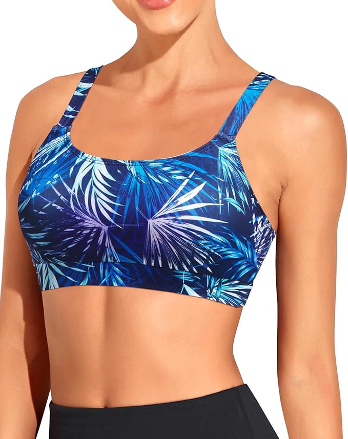 Tempt Me Women Sports Bra Bikini Tops Scoop Neck Bathing Suits Top Padded Swim Crop Tops Only