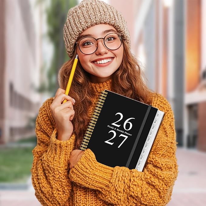 2026-2027 Planner - Planner 2026 from July 2026 to June 2027 with 12 Monthly Tabs, Flexible Cover, Inner Pocket, 8.5" x 11", Black