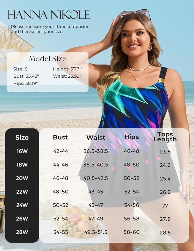 Hanna Nikole Womens Tankini Swimsuits 2 Piece Bathing Suit Flowy Ruffle Tankini Tops with Swim Shorts