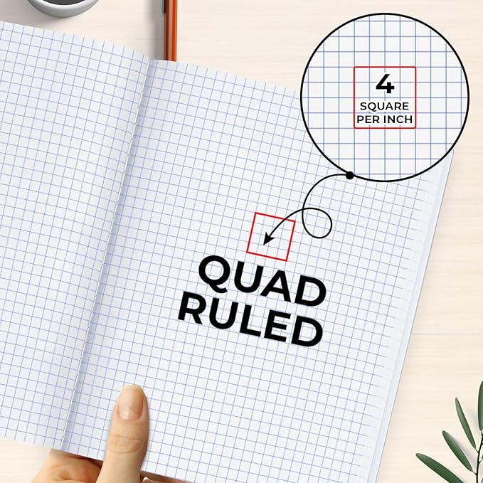 Rosmonde 12 Pack Graph Paper Composition Notebook, 200 Pages (100 Sheets), 4x4 Grid, Graph Composition Notebook, Black Marble Hard Cover Quad Ruled Notebooks for School, Bulk Grid Composition Notebook
