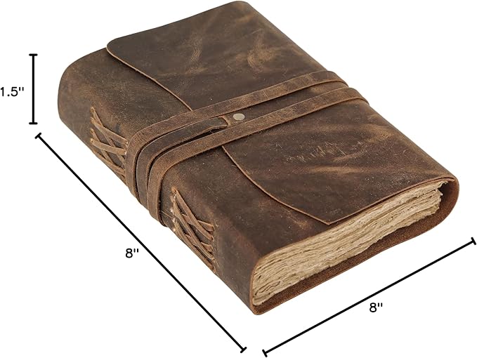 KomalC Handmade Leather Journal | Writing Notebook Diary | Bound Daily Notepad For Men & Women Unlined Paper Medium, writing pad for artist, sketch