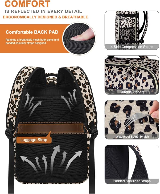 Capolo Travel Backpack for Women Men Waterproof Laptop Backpack Airlines Approved Carry On Backpack Bag Computer Bookbag for Business, Work, Traveling Fits 17 Inch Laptop(Leopard)