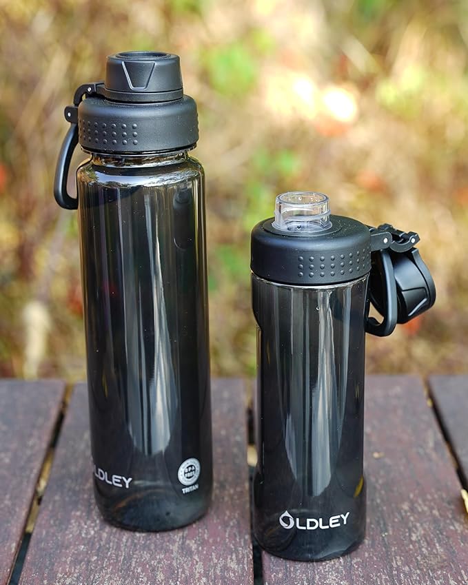 OLDLEY 32 oz Water Bottle, Sports Tritan Water Bottle with Carry Handle and Spout Lid, Leakproof & BPA Free Large Water Bottles for Home,Travel, School, Outdoors, Gym,Black