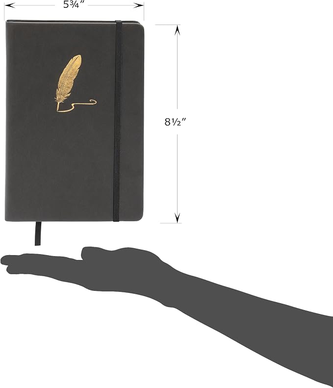 EVERLINEA 5.6” x 8.3” Embossed Quill A5 Hardcover Notebook, 240 Lined Pages, Black Graphite