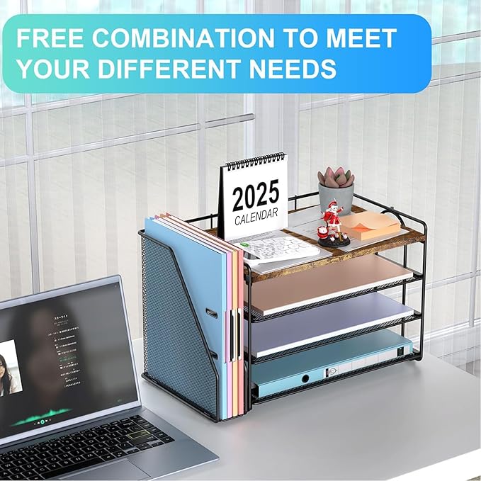 gianotter 4-Tier Paper Organizer With Magazine Holder, Desk Organizers and Accessories, Desk Accessories & Workspace Organizers, File Organizer for Office Supplies Storag (Wood, 4-Tier)