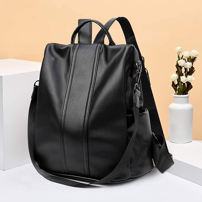 PINCNEL Women Backpack Purse Waterproof Nylon Anti-theft Rucksack Lightweight Shoulder Bag, Medium, Black
