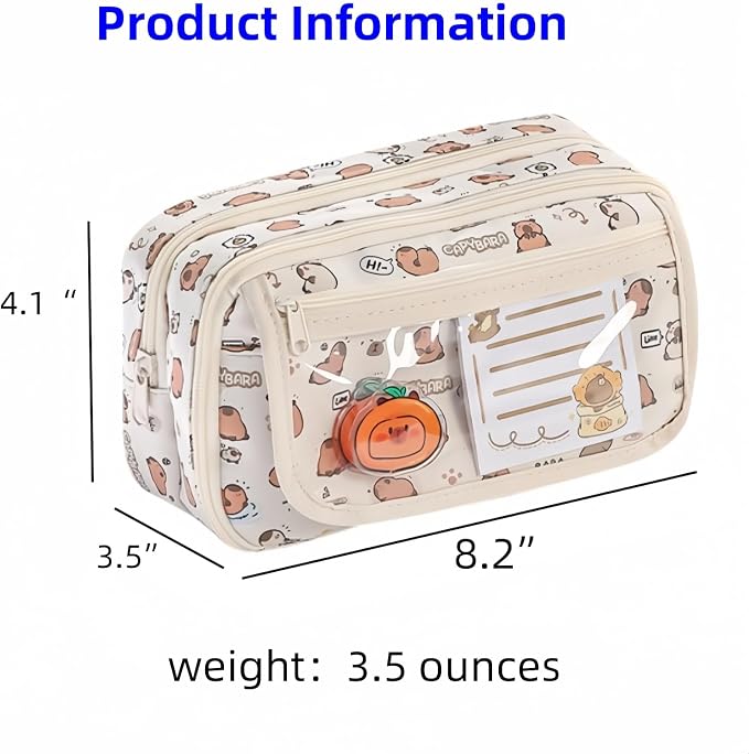 Cute Kawaii Pencil Case Pouch Cartoon Pen Box Holder Organizer for Office Workspace Supplies Desk Accessories Travel Essentials Aesthetic Trendy Cool Stuff Gift Large Capacity (Purple Kapibala)