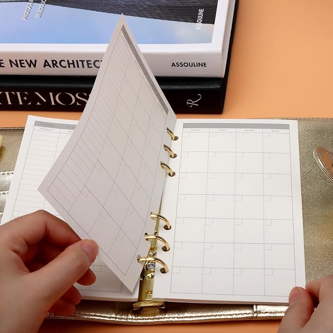 NatSumeBasics A6 Refills Paper 3.5" x 6.5" Undated Monthly Binder Planner Inserts 90 Sheets 6 Holes Pocket Notebook Papers for Personal Travel Journal Diary (2 A6 Monthly)