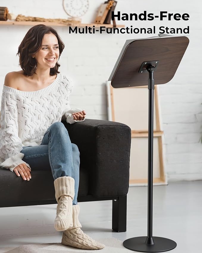 Adjustable Floor Book Stand & Book Holder for Reading, Laptop, and Tablet | Height Adjustable Standing Book Stand with Stable Base, Extendable Page Clips for Home, Office, Classroom
