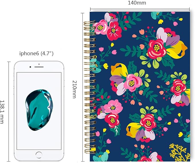 Lined Notebook Spiral, A5 Flower College Ruled Journals Bulk, 100GSM Thick Paper Travel Journal Set, Hard Cover, Wirebound Diary Planner, 75 Sheets per Book, 5.7x8.3 inch, 3 Pack