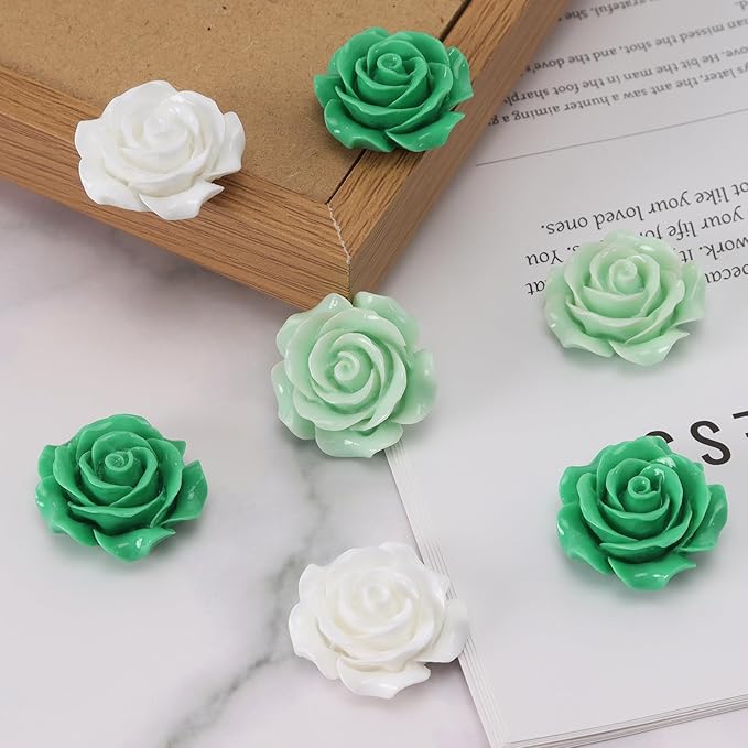 20 Pcs Rose Fridge Magnets, 1.1 Inch Cute Flower Fridge Magnets, 3D Colorful Refrigerator Decorative Magnet for Whiteboard Locker Cabinet (Green-3 Colors-Rose)