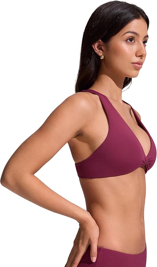 CRZ YOGA Twist Front Bikini Tops for Women - Padded V Neck Criss Cross Back Triangle Sexy Swim Bathing Suit