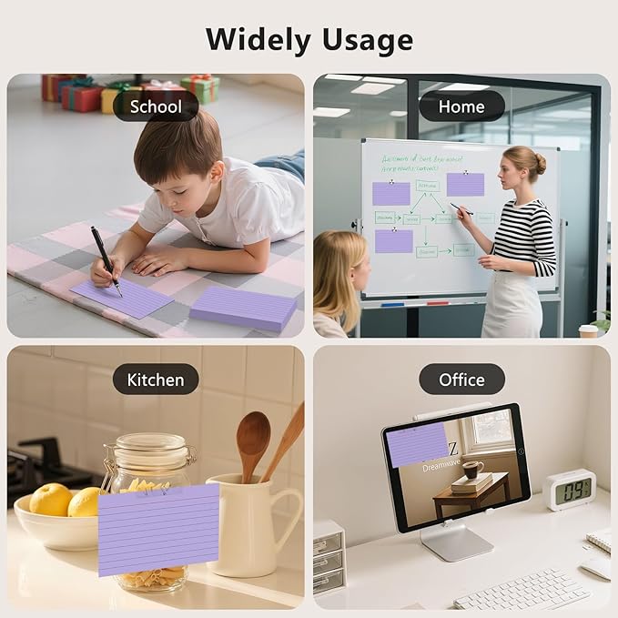250 Count Index Cards 3 x 5 Inch, Thick Purple Lined Note Cards Portable Ruled Flash Cards Perfect for Studying and Organizing, Note Taking Study Flashcards for Home, School and Office