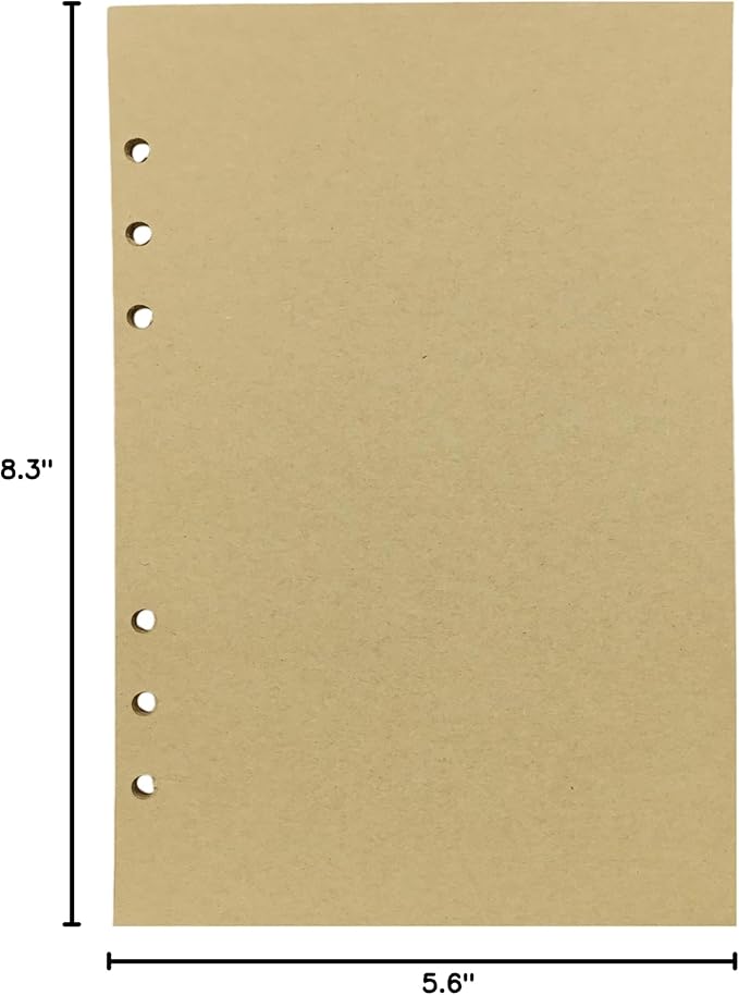 Zelten Refills/Loose Leaves for A5 Cover Ring Binder/Personal Organizer/Planner(A5 6 Holes, Kraft Paper)