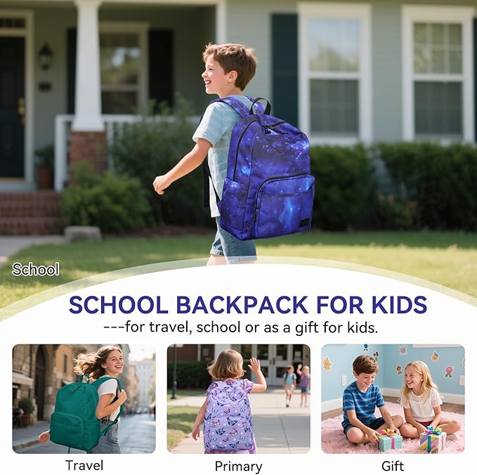 VASCHY School Backpacks for Boys, Lightweight Bookbag Schoolbag for Elementary School Casual Basic Simple Daypack for Middle School Galaxy