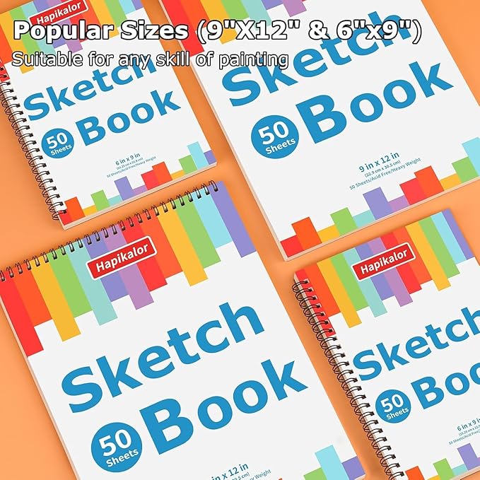9" x 12" Sketch Book, 1-Pack 50 Sheets Spiral Bound Art Sketchbook, Acid Free Artist Drawing Paper Pad for Beginners Artists